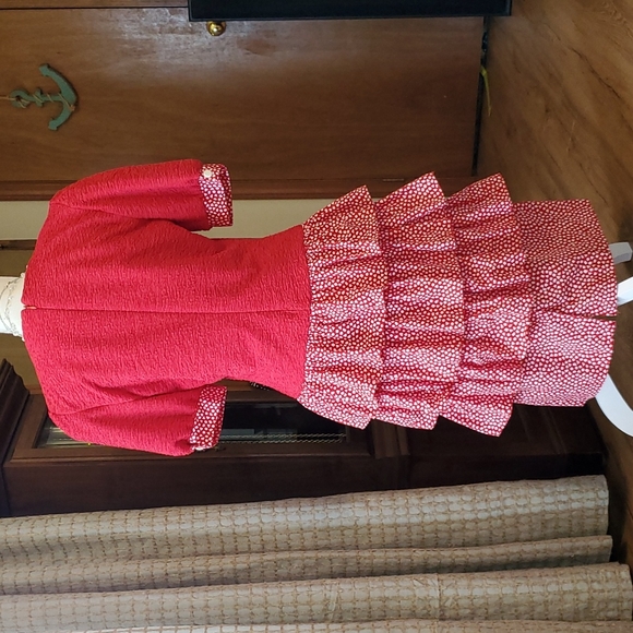 Vntg EUC David Warren NY 80's red peplum tiered dress 12 - Picture 6 of 16